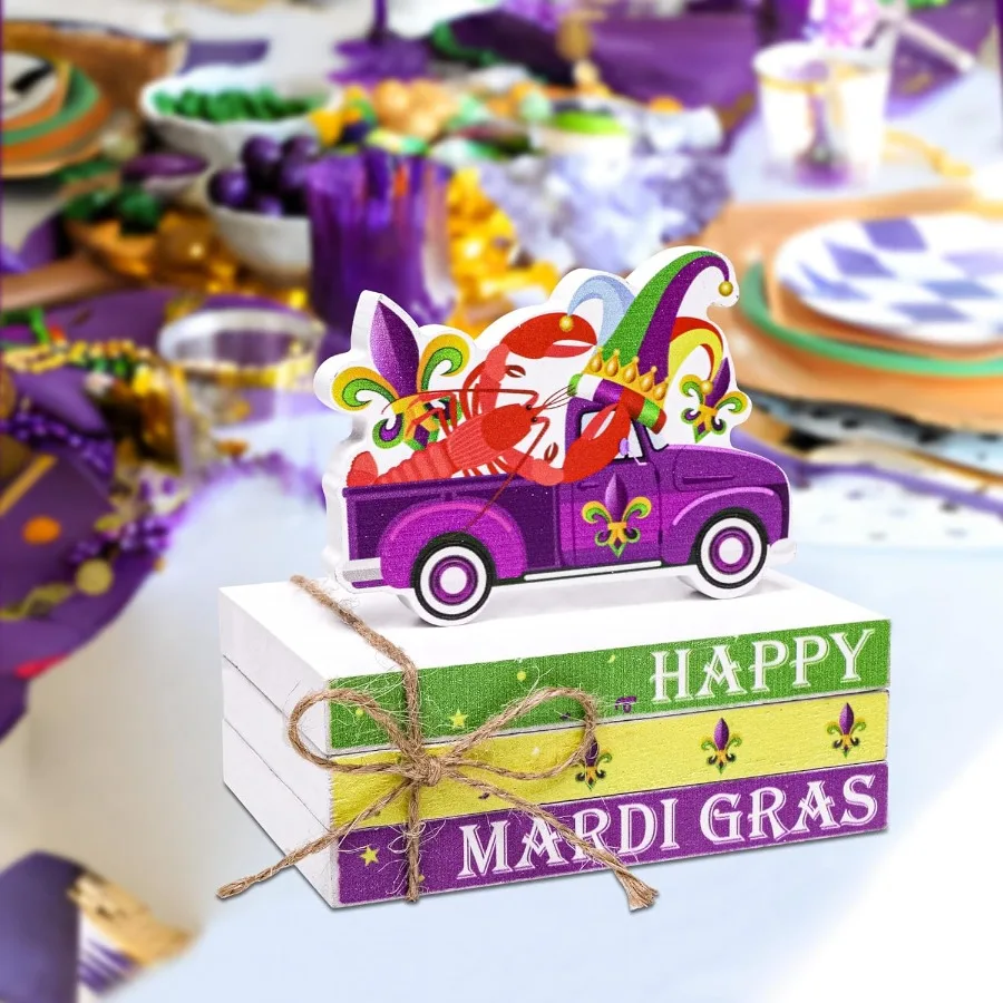 4 قطعة ماردي غرا شاحنة خشبية الجدول المركزية زينة كرنفال طبقات صينية ديكور الحفلات لرف المنزل