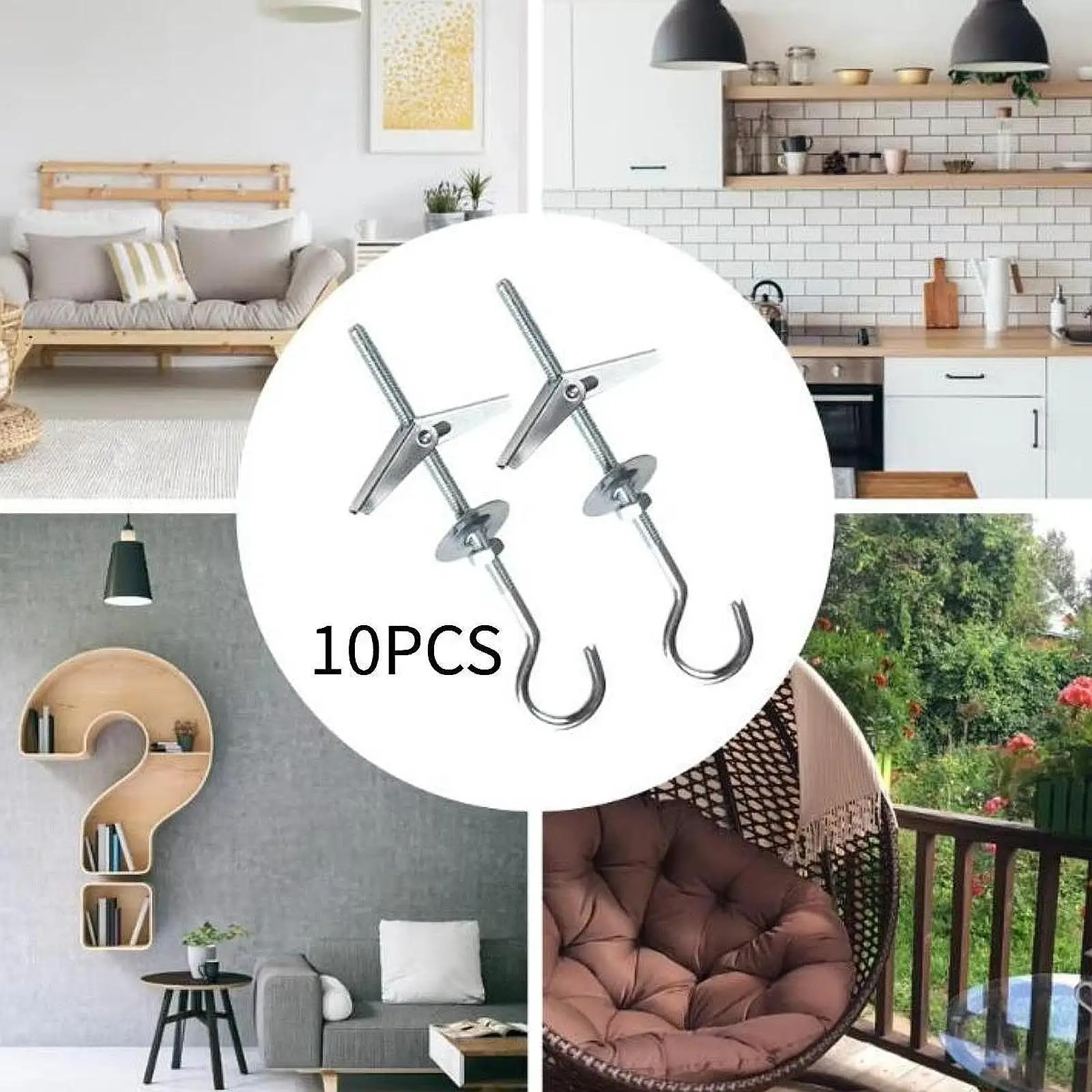 10x M5x9 cm Plasterboard Ceiling Hooks Chandelier Hooks Wall Fixing Anchors for Drywall Cavity