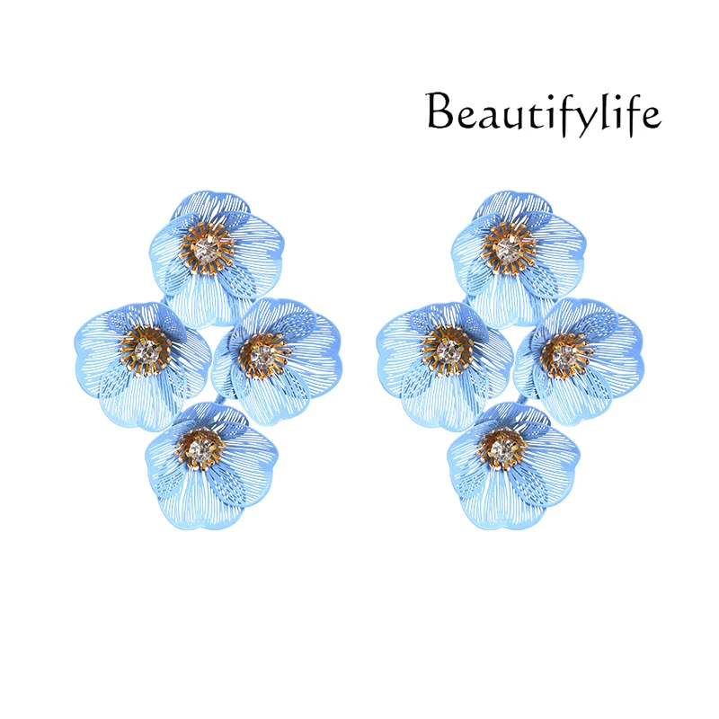 European and American hollow flower exaggerated earrings personalized fashion runway earrings summer earrings