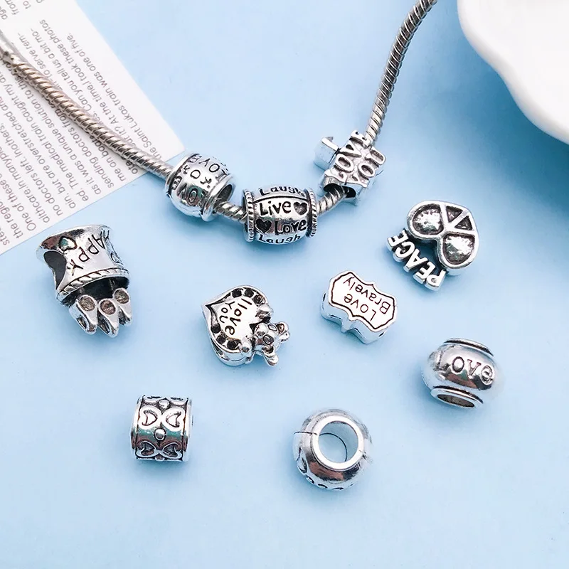 Mix 10pcs  English Letters Love Alloy Bracelet Bead Accessories