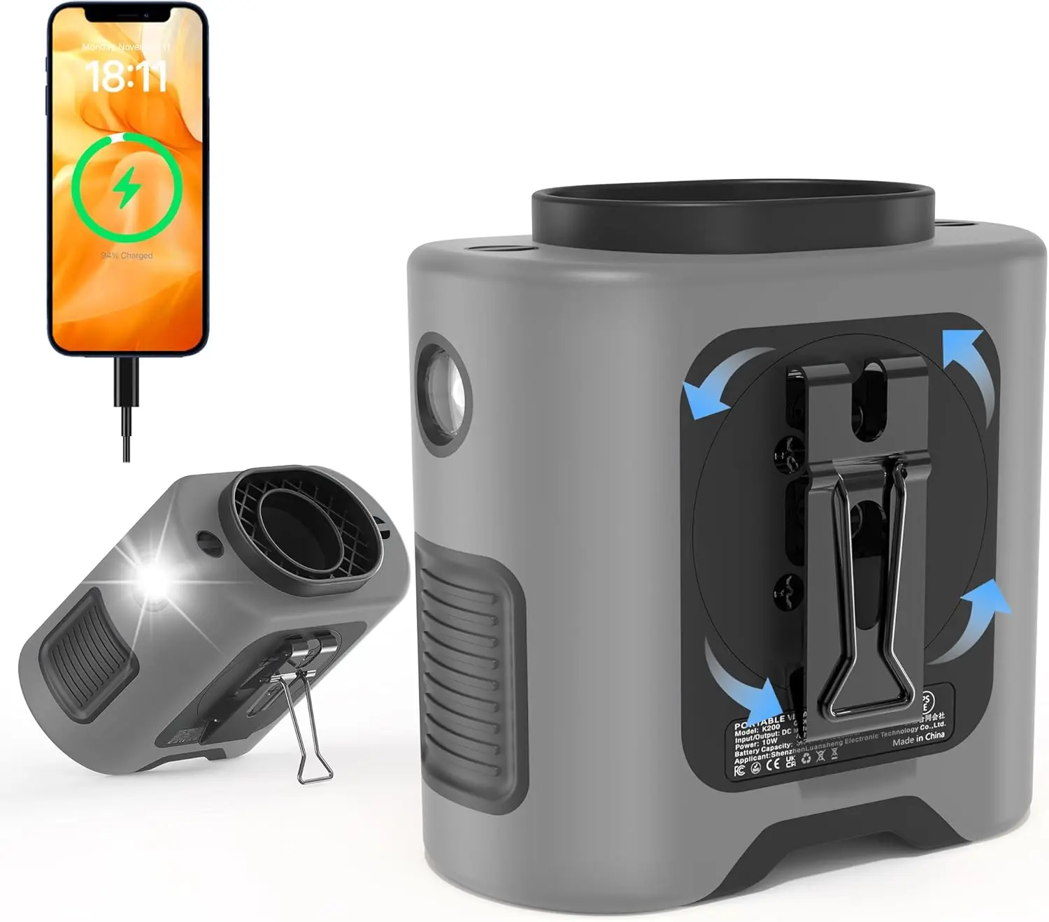 

Portable Waist Fan with Light, Rechargeable Cooling Gadget for Men, Ideal for Camping and Work