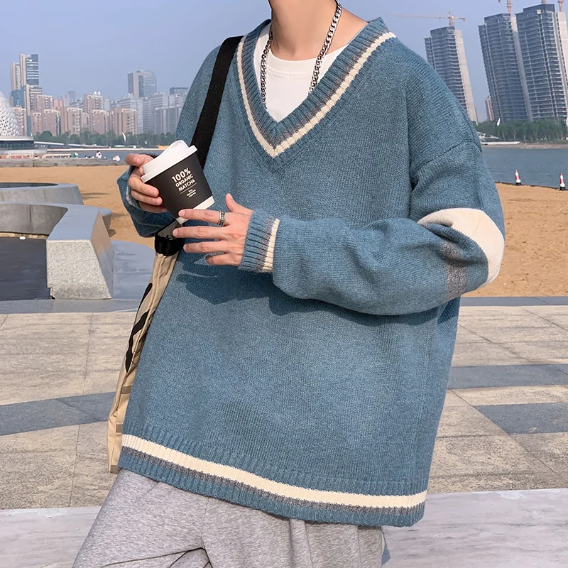 

Couple Autumn Winter Soft Knit Pullover Sweater Causal V Neck Jacket Sweatshirt Women Long Sleeve Solid Shirt Men Warm Coat Tops
