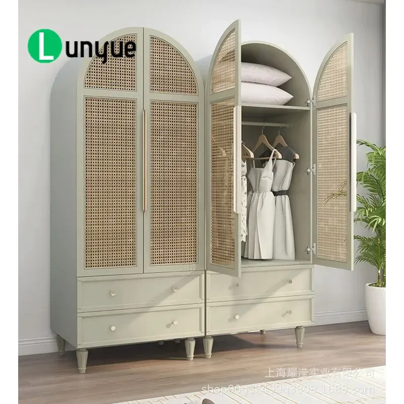 Nordic Solid Wood Wardrobe with Braided Rattan Modern High End Ash Wood Closet Custom Furniture for Bedroom Storage