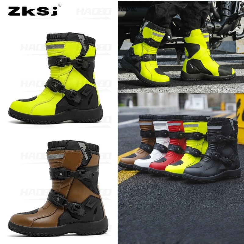 Motorcycle Boot Men Women Riding Mid-Calf Ankle Protective Shoes Moto Motorbike Equipment Racing Long Motorcycle Boots Men