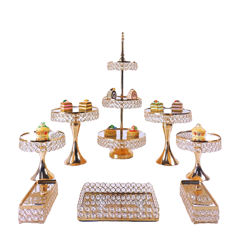 

European light luxury metal dessert table cake display shelf wrought iron home decoration party mirror tray ornament