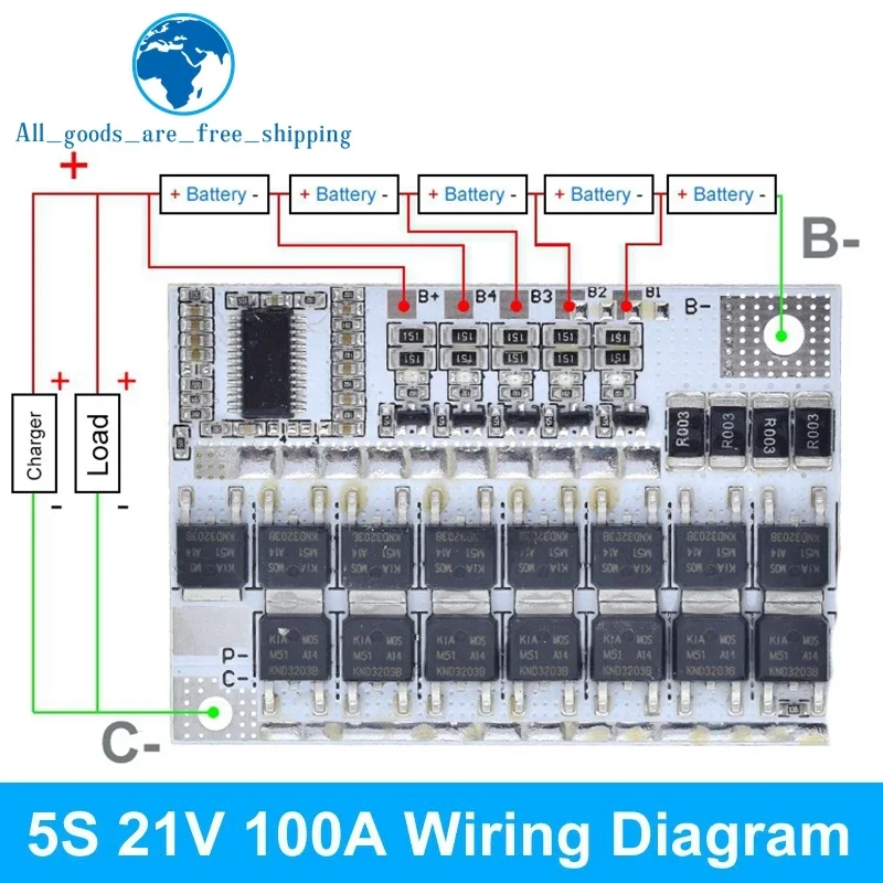 TZT 5S 4S 3S BMS 100A 21V 18V 16.8V 12V 18650 Li-ion LMO Ternary Lithium Battery Protection Circuit Board Balance Charging