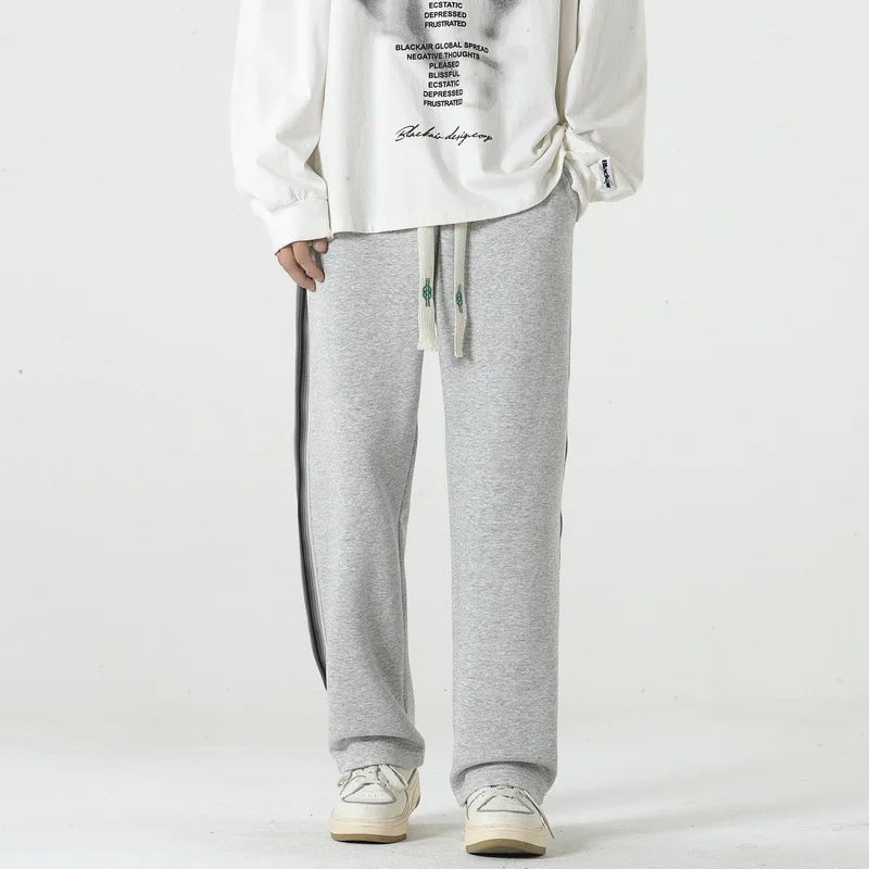 

2025 весенне-осенние новые модные мужские простые повседневные модные полосатые широкие прямые брюки мужские спортивные базовые брюки одежда