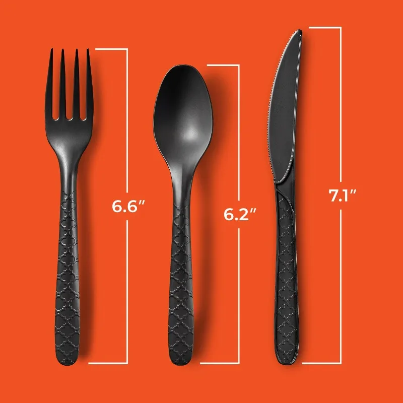 Compostable Assorted Cutlery Set, Black, 24 Count