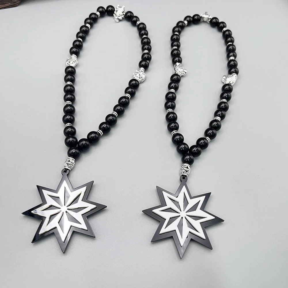 GS232 Pendant Octagonal Star Black White Acrylic 3D Stereo Exquisite Alloy Fox leopard Lion Car Rearview Mirror Gift Ornament