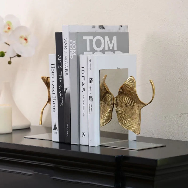 

Home Study Office Desktop Decoration Luxury Gold Leaf Brass Ginkgo Leaf Stainless Steel Bookend Art Ornaments