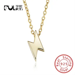 Fulsun Mini Plain lightning bolt pendant Jewelry 925 Sterling Silver Gold Plated personalized thunder choker necklaces for women