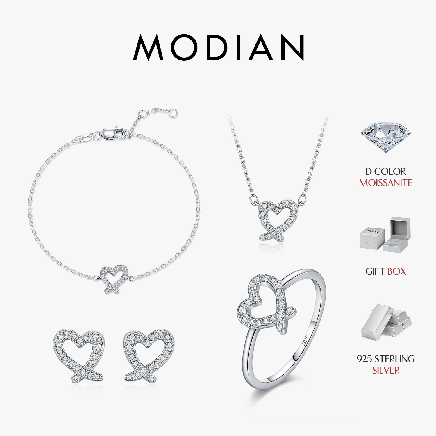 

MODIAN D Цвет Муассанит Наборы Стерлингового Серебра 925 Нерегулярные Серьги Сердца Кольцо Браслет Ожерелье Для Женщин Изящные Ювелирные Наборы