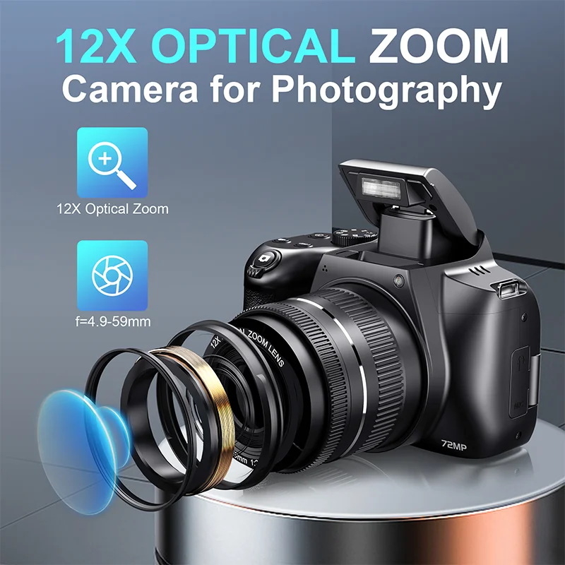 Digital Camera 4K Professional photography 72MP 12X Optical Zoom  Auto-Focus Wlfl Flash light for Tiktok ins Youtube Webcast