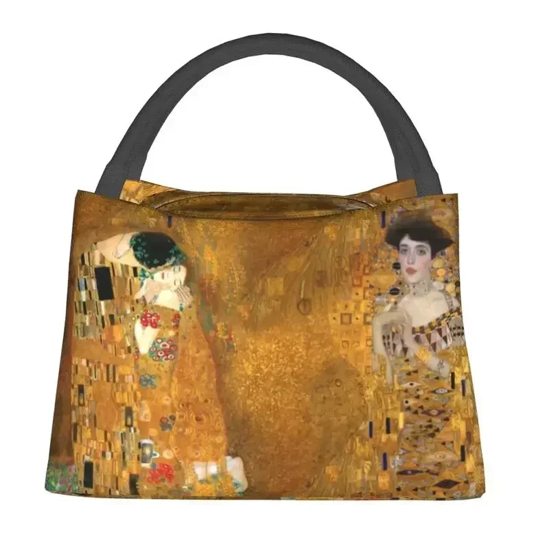 Gustav Klimt Insulated Lunch Bags for Women Leakproof Woman In Gold Cooler Thermal Lunch Tote Beach Camping Travel Shoulder Bag