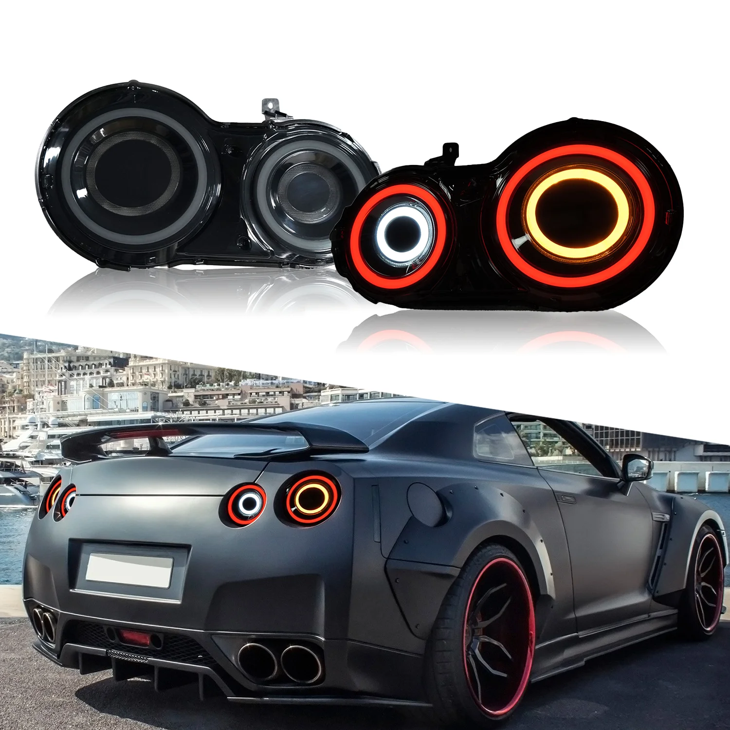 

2009+ для Nissan GTR R35 светодиодные задние фонари в сборе с динамической анимацией, задний фонарь Plug Play, задние фонари, новый сорт, задний фонарь