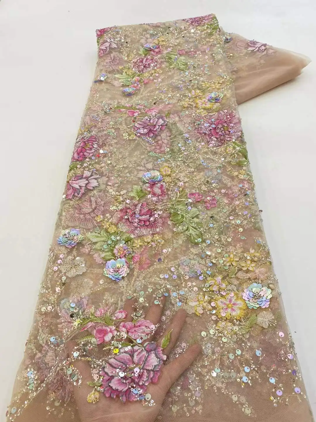 Tela de encaje africana 2026 de alta calidad con lentejuelas, bordado nigeriano, tela de encaje de tul francés para material de costura para fiestas de boda