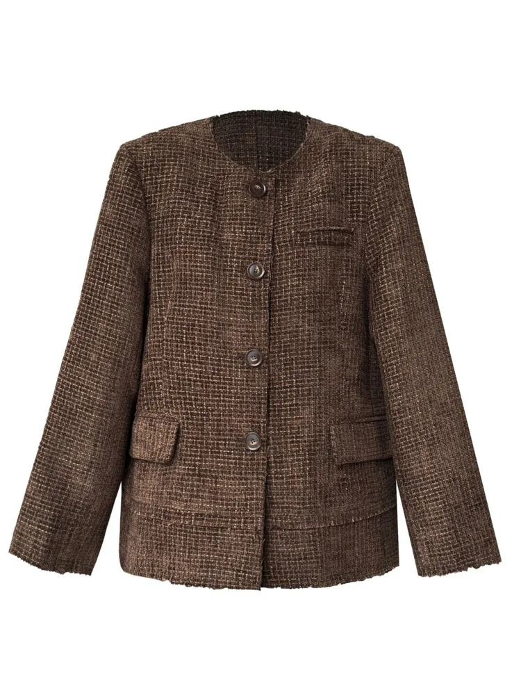 سترة WHTREND على الطراز الكوري برقبة دائرية أنيقة للنساء لخريف جديد سترة قصيرة من التويد الراقية WH1942 #5