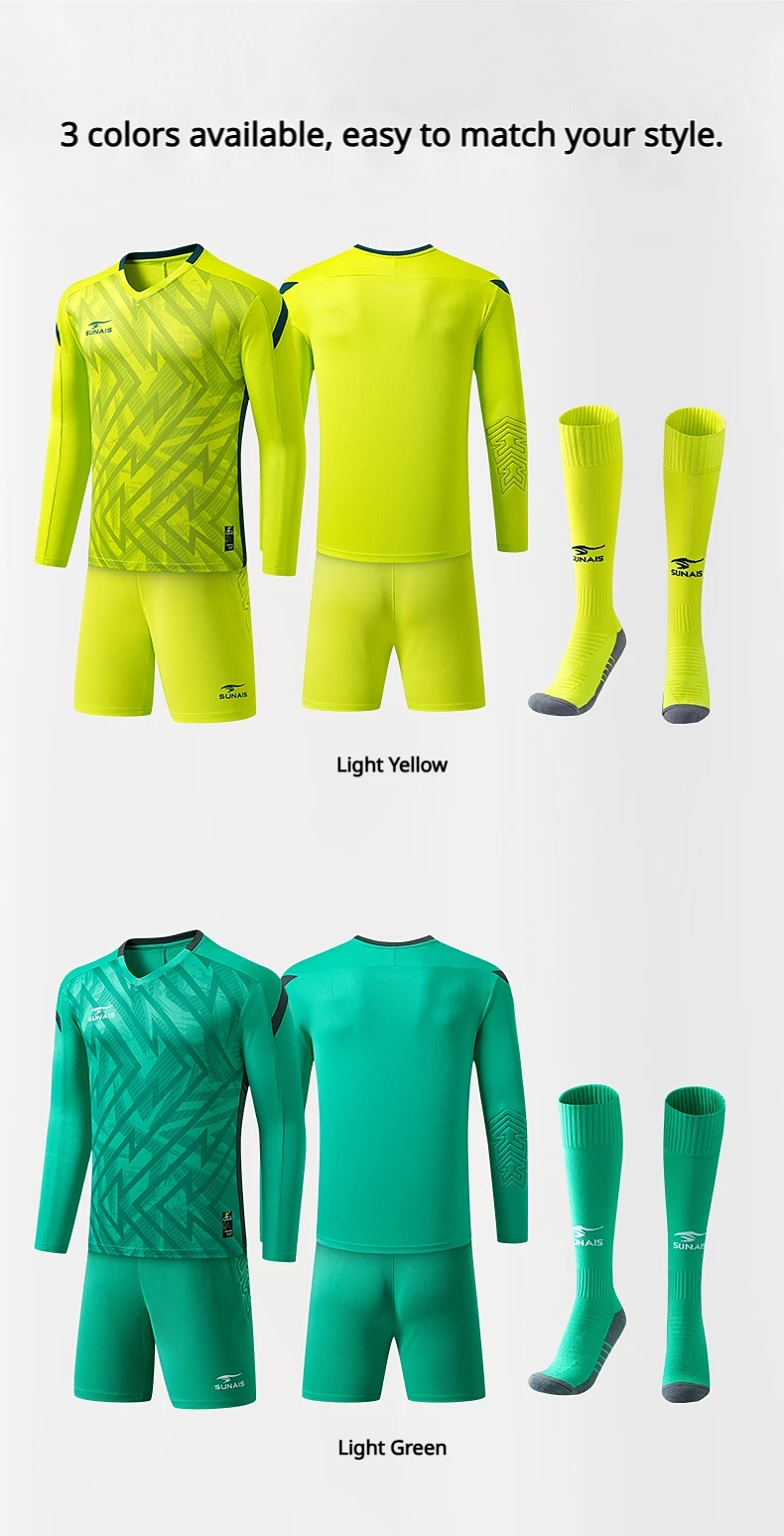SUNAIS Herren Torwart-Trikot Kinder Langarm Fußball-Uniform Set Fußballshorts und Socken Atmungsaktive Schnelltrocknende Trainingsausrüstung – Detail 5