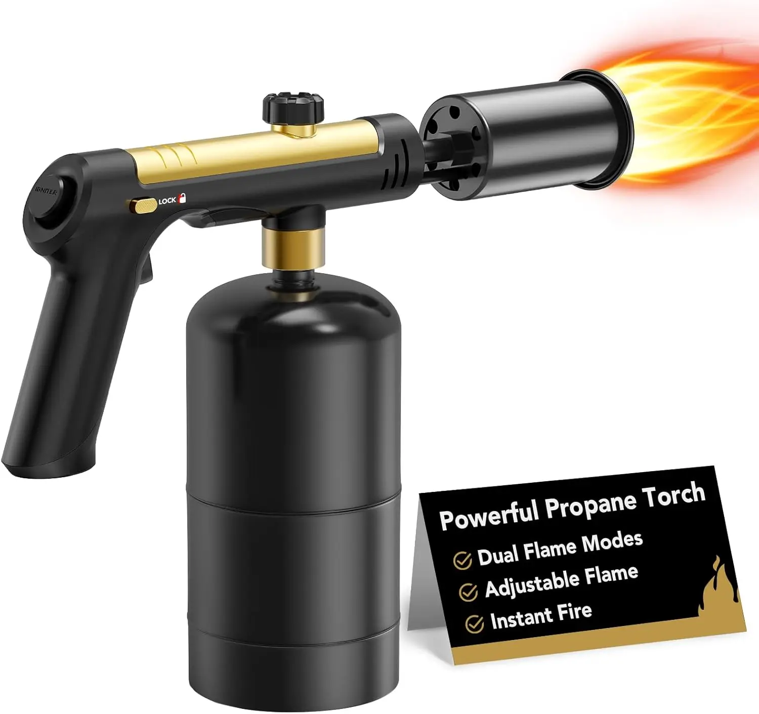 

Регулируемая пропановая горелка для приготовления пищи, обжарки стейков, барбекю и розжига костра - золотисто-черная (баллон продается отдельно)