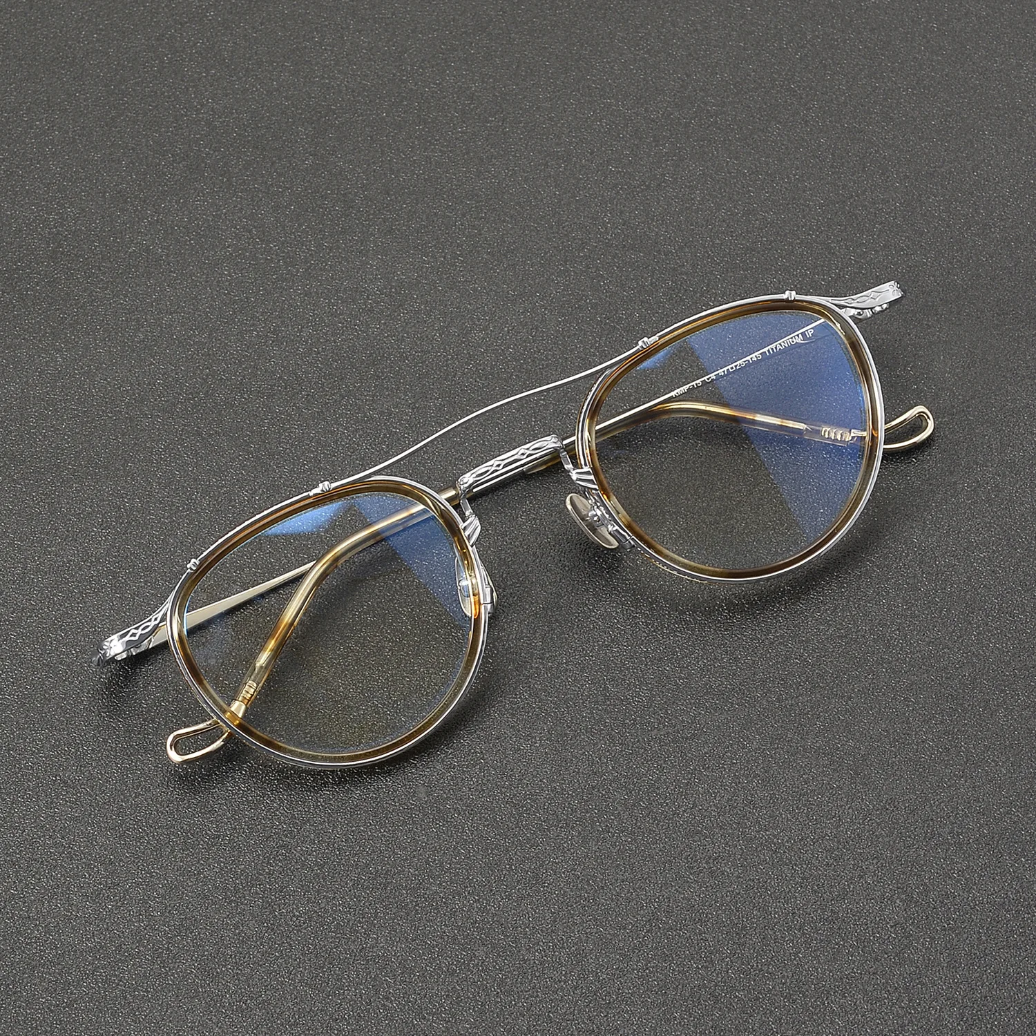 Light Luxury High-Quality Leopard Print Acetate Glasses, Round Pure Titanium Eyeglass Frames, Light Luxury Double Bridge Fashion Plain Glasses, Can Be Fitted with Prescription Lenses