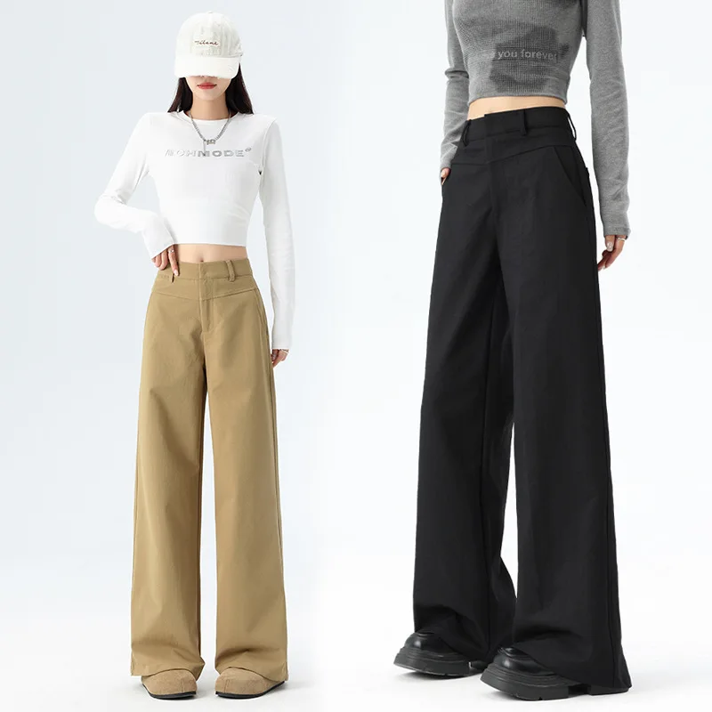 American Style Khaki Wide-Leg Casual For Women 2026 Spring New High-Waisted Slimming Loose Versatile Straight-Leg Suit Pants