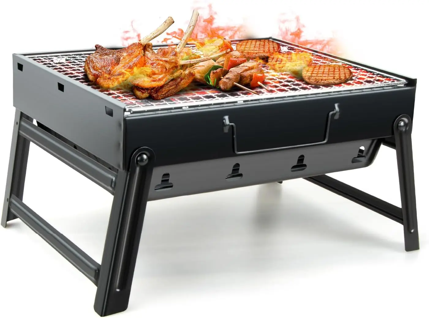 

Kizmyee BBQ Barbecue Grill, Portable Folding Charcoal Barbecue Desk Tabletop Outdoor Stainless Steel Smoker BBQ for Picnic Garden Terrace Camping Travel
