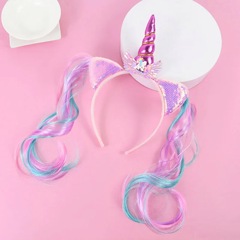 Fascia per capelli unicorno ragazza carina cerchio per capelli paillettes fasce per capelli accessori regali di compleanno per bambini decorazione