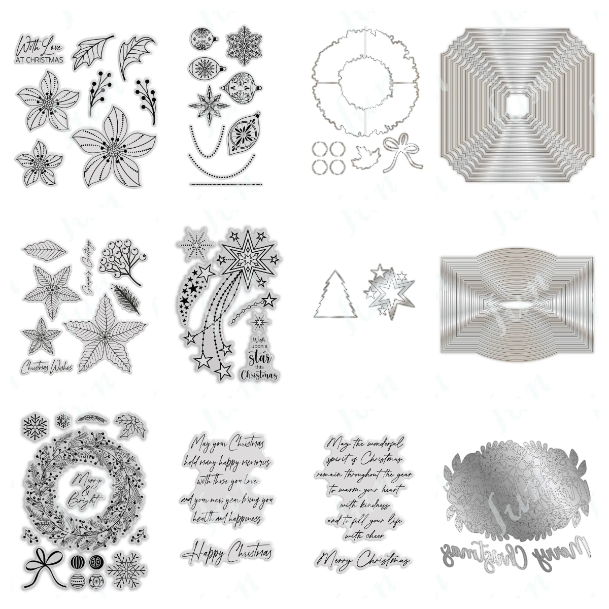 

Merry Christmas Die Series New Wreath Metal Cutting Dies Decoration Scrapbook DIY Paper Card Album Clear Stamps Seal Mold Craft