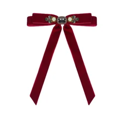 Retro Velvet Bow Brooch Rhinestone Fabric Bowknot Lapel Pins for Women Shirt Collar Cravat Female College Style Fashion Jewelry