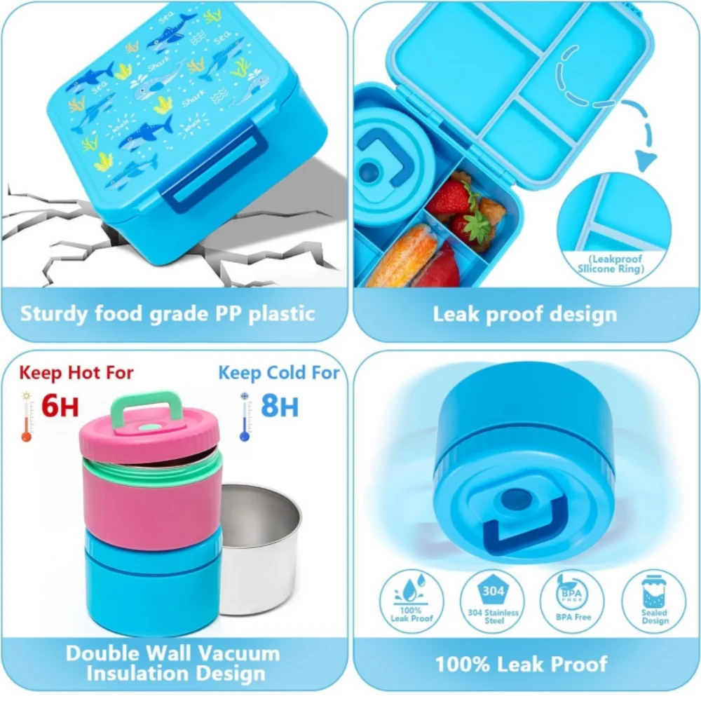 Children's Lunch Box Portable Lunchbox Microwave Oven Bento Box Leakproof Food Container for Back To School Kitchen