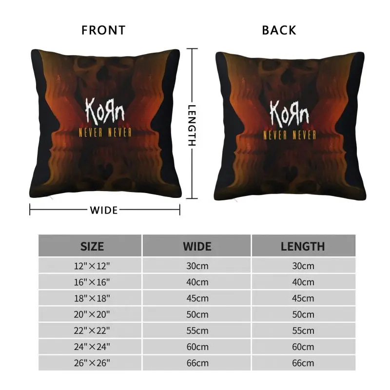 Funda de almohada cuadrada de 40x40cm con música de Korns Heavy Metal, cubierta de cojín de banda, decoración de salón