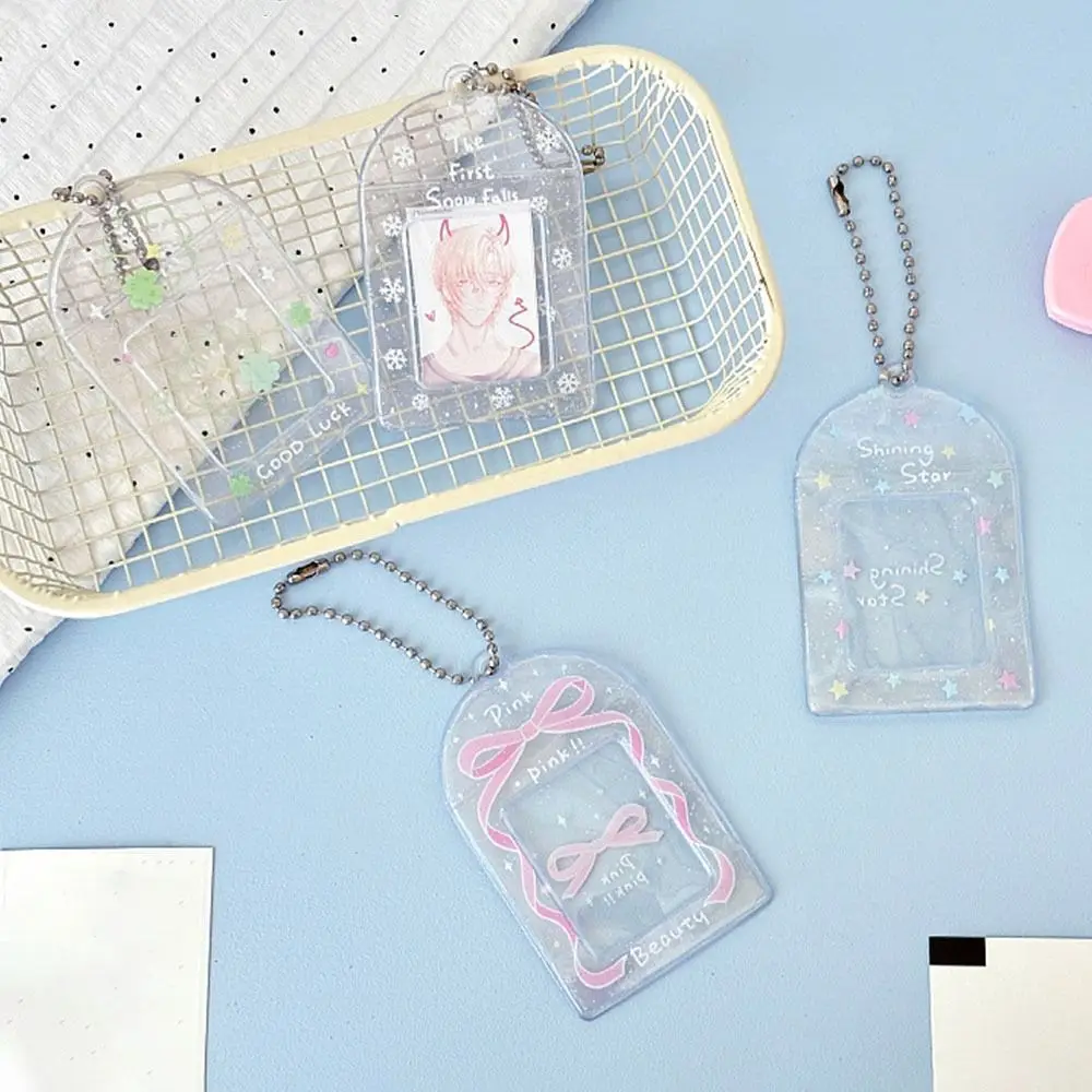 

New Glitter Bow Star Card Sleeve PVC Small 2 Inch/1 Inch ID Storage Sleeve with Keychain Card Holder