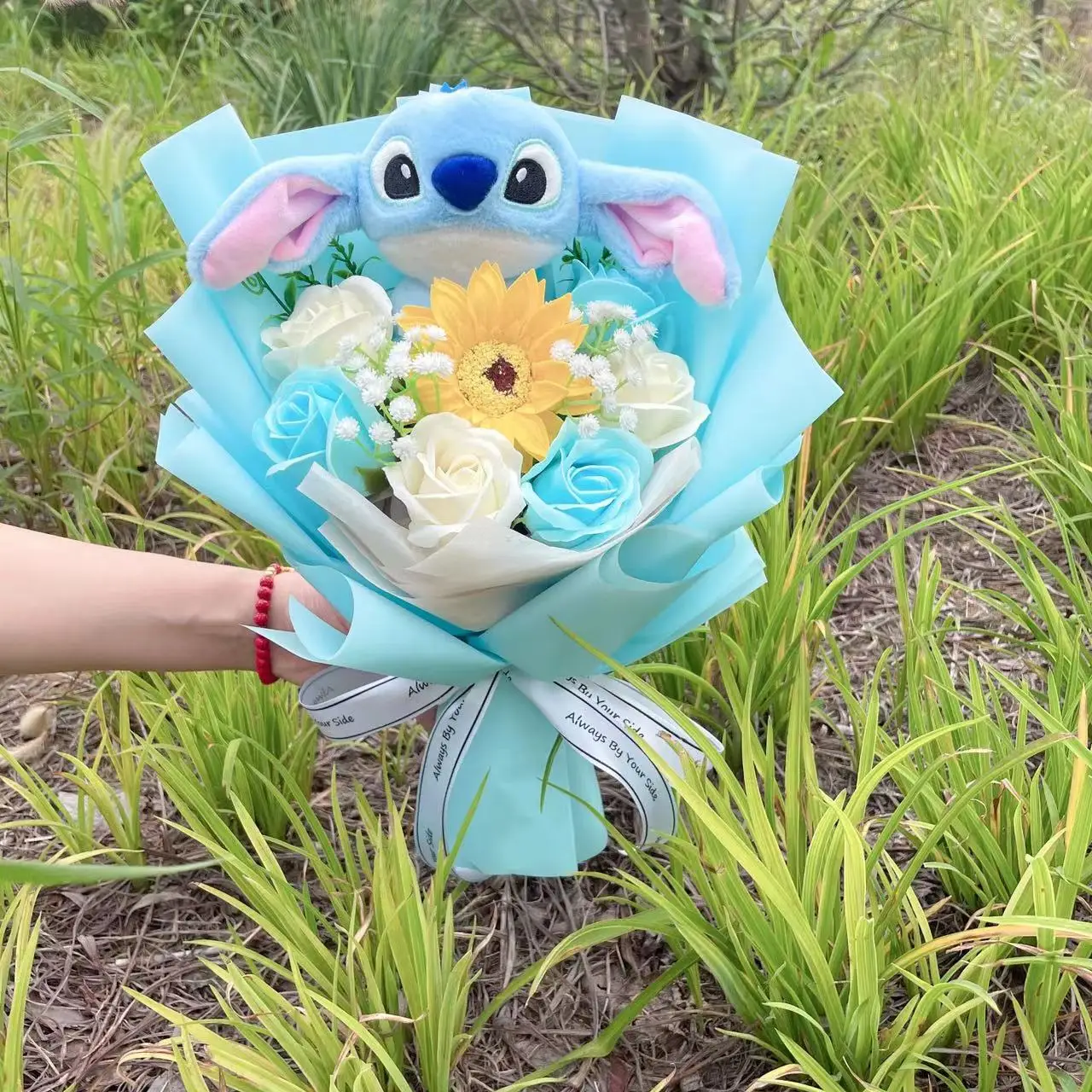 Catoon Stich Plush Doll Toy With Flowers Creative Handmade Bouquet Stuffed Animals Valentine Christmas Graduation Gift