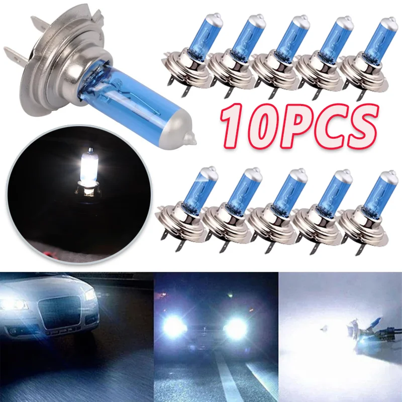 

10pcs Car Headlight H4 100W 12V Super Bright White Fog Lights Halogen Bulb High Power Car Parking Headlight Lamp Car Accessories