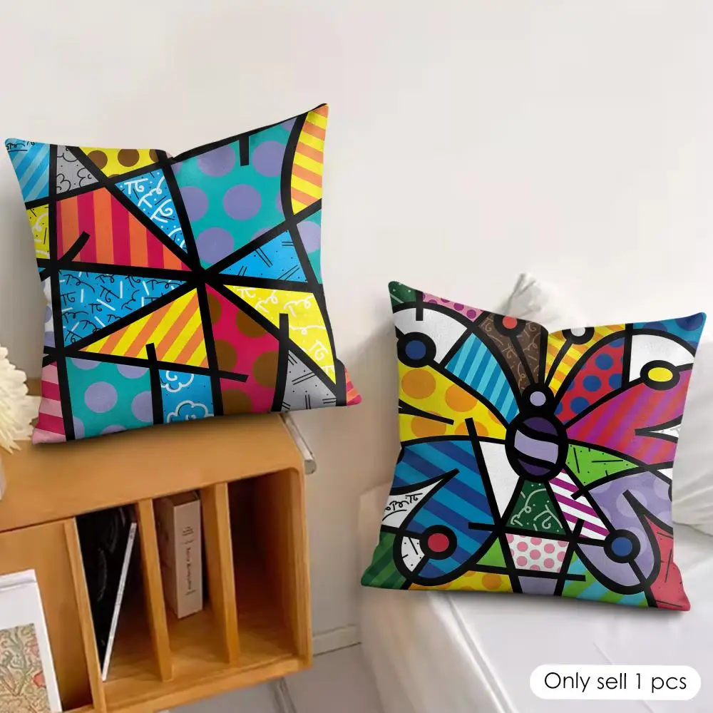 B-Britto Art Design Abstract Cushion Cover Silky Short Plush Invisible Zipper Dustproof Sofa Pillow Case For Home Decor