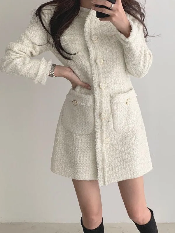 Elegant A-Line Dress Women's Autumn Winter Slimming Waist Short Skirt Bodycon Korean Style Long Sleeve City Commute Dress