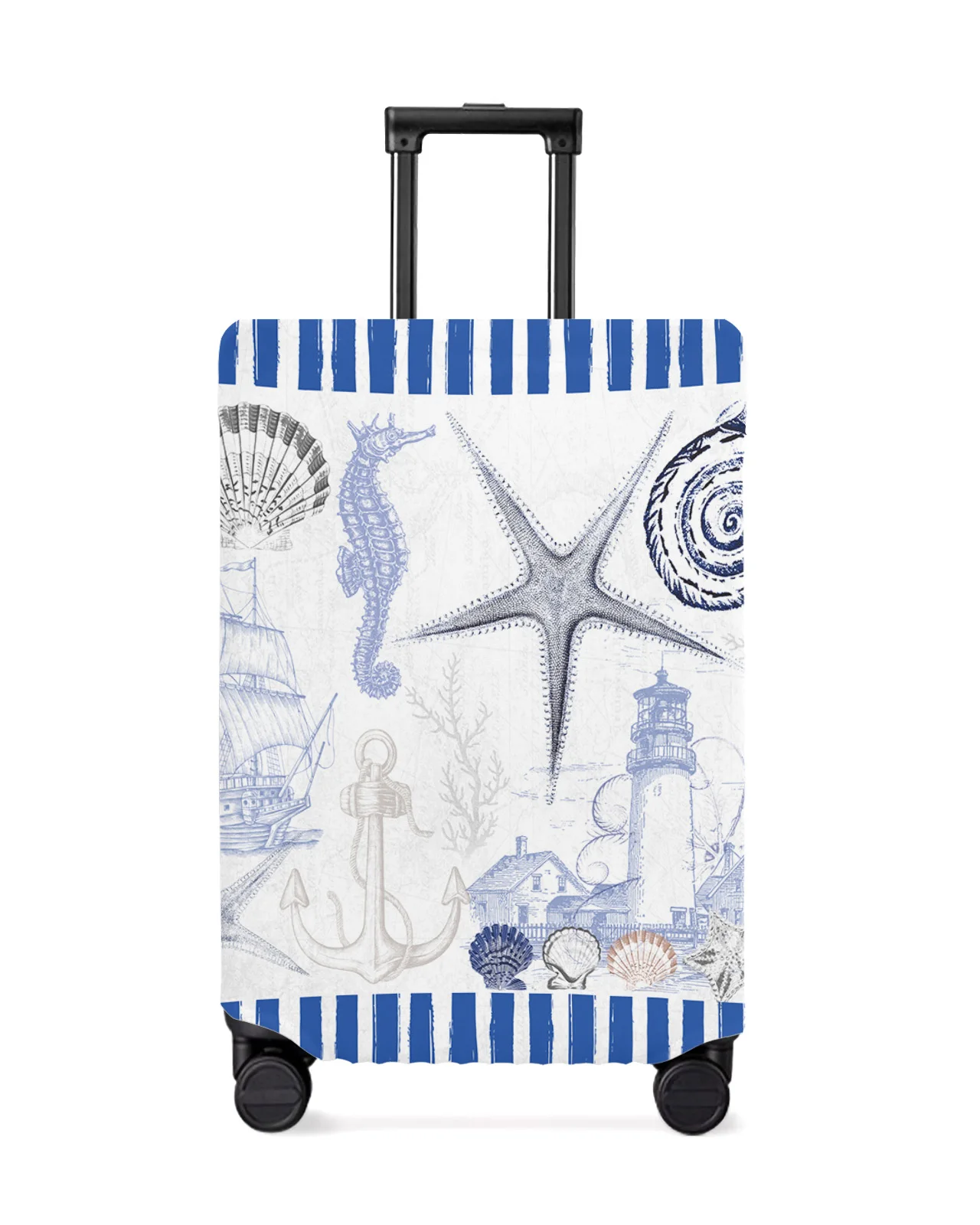 

Marine Stripes Shells Starfish Lighthouse Anchor Luggage Cover Travel Accessories Suitcase Elastic Dust Case Protect Sleeve