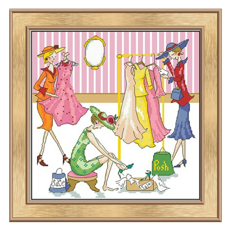 

Cross-stitch kit, DIY embroidery toolkit, optional printed handcrafted intersection point kit, saga Shopping Lady