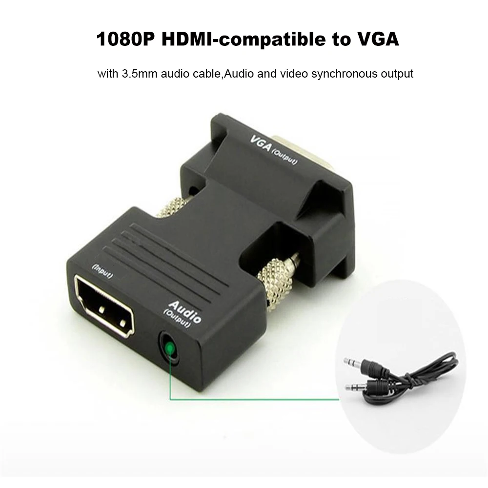 1080P Signal Output Converter with Audio Adapter Support HDMI-Compatible Female to VGA Male Convertor with Audio Cables 1080P