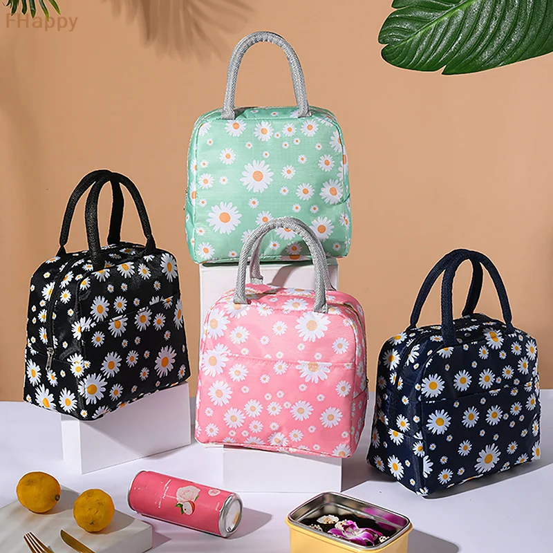 

Fresh Daisy Print Tote Lunch Box Bag Multifunctional Insulated Bag Outdoor Fashion Bento Bag