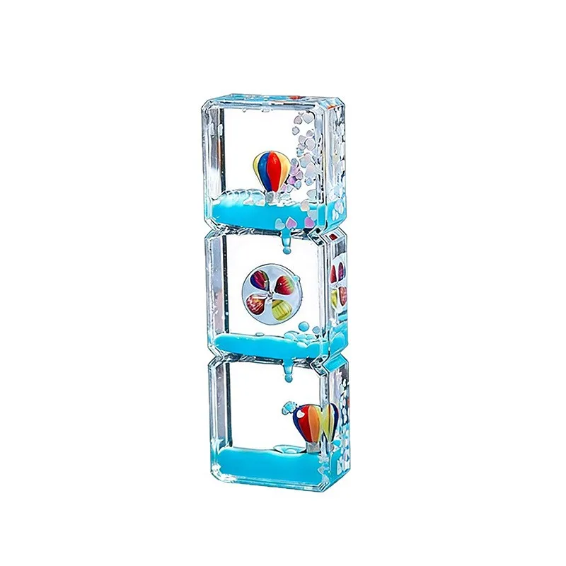 Hot Air Balloon Triple Cube Flowing Sand Oil Drop Scene Toys Office Desktop Decoration Ornaments Timing Hourglass Handicraft Toy view 6