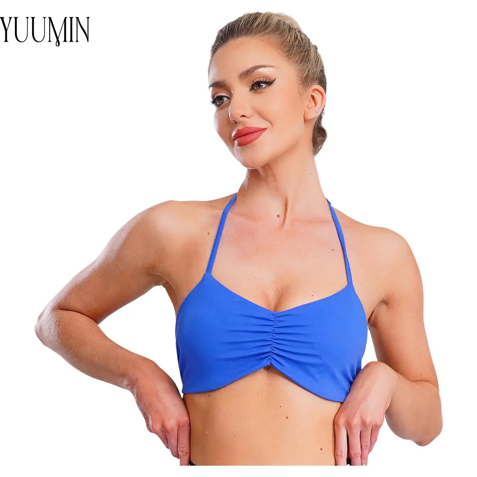 

Womens Breathable Yoga Crop Top Halter Sleeveless Open Back Removable Chest Pads Bra Top Tank Top for Gym Sports Running Cycling