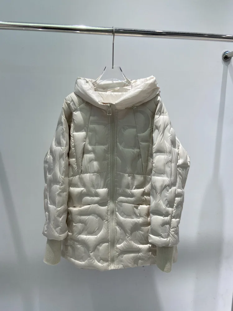 الشتاء الصلبة منتصف طول مقنعين أسفل سترة الإناث الدافئة سستة باركر أبلى المرأة الأبيض بطة أسفل جيب كبير فضفاض أسفل سترة #6