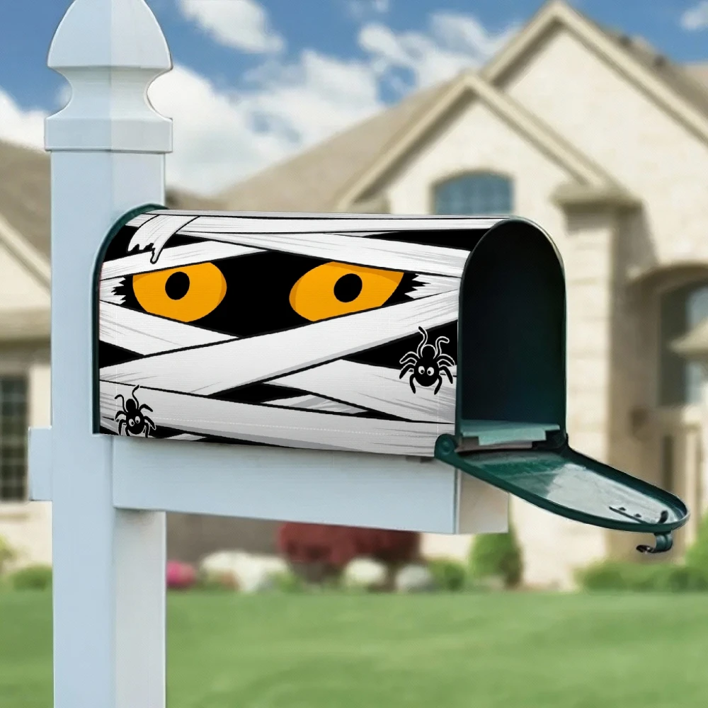 1pc Halloween mummy and spider themed mailbox cover, suitable for outdoor mailbox decoration for Halloween, yards and gardens