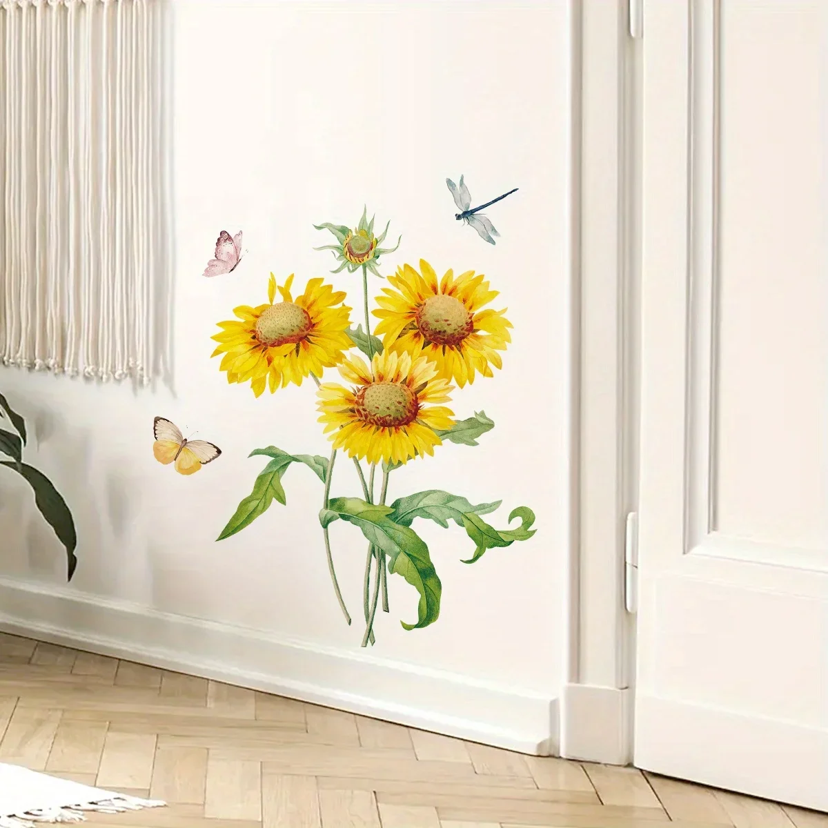 1Pc Watercolor Sunflower Butterflies Wall Stickers Kids Room Decor for Bedroom Decoration Living Room Nursery Wall Decals