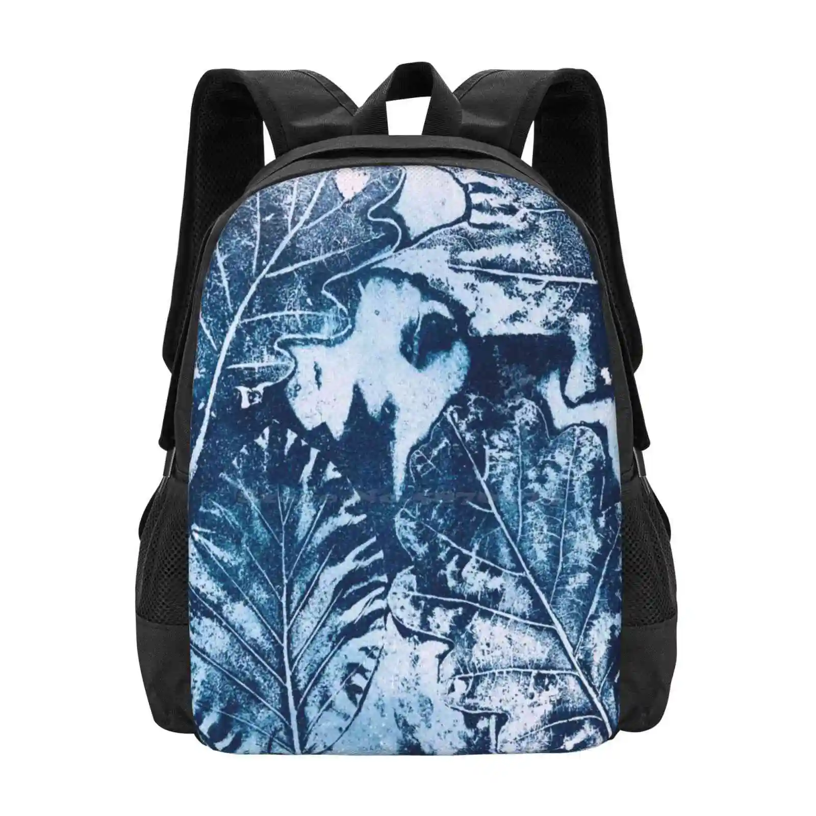 Leaves Print Hot Sale Schoolbag Backpack Fashion Bags Leaves Nature Texture Blue