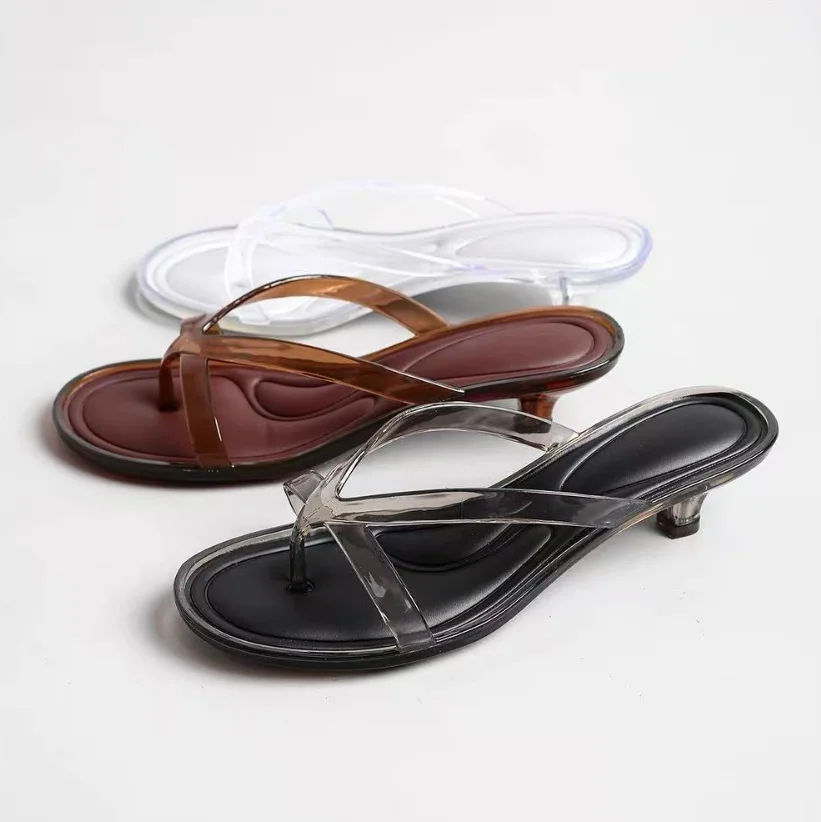 Women's New Sandals Pair of Flip Flops Wearing Square Headed Fashionable Wine Glasses Crystal Jelly PVC MS Slippers 36-40