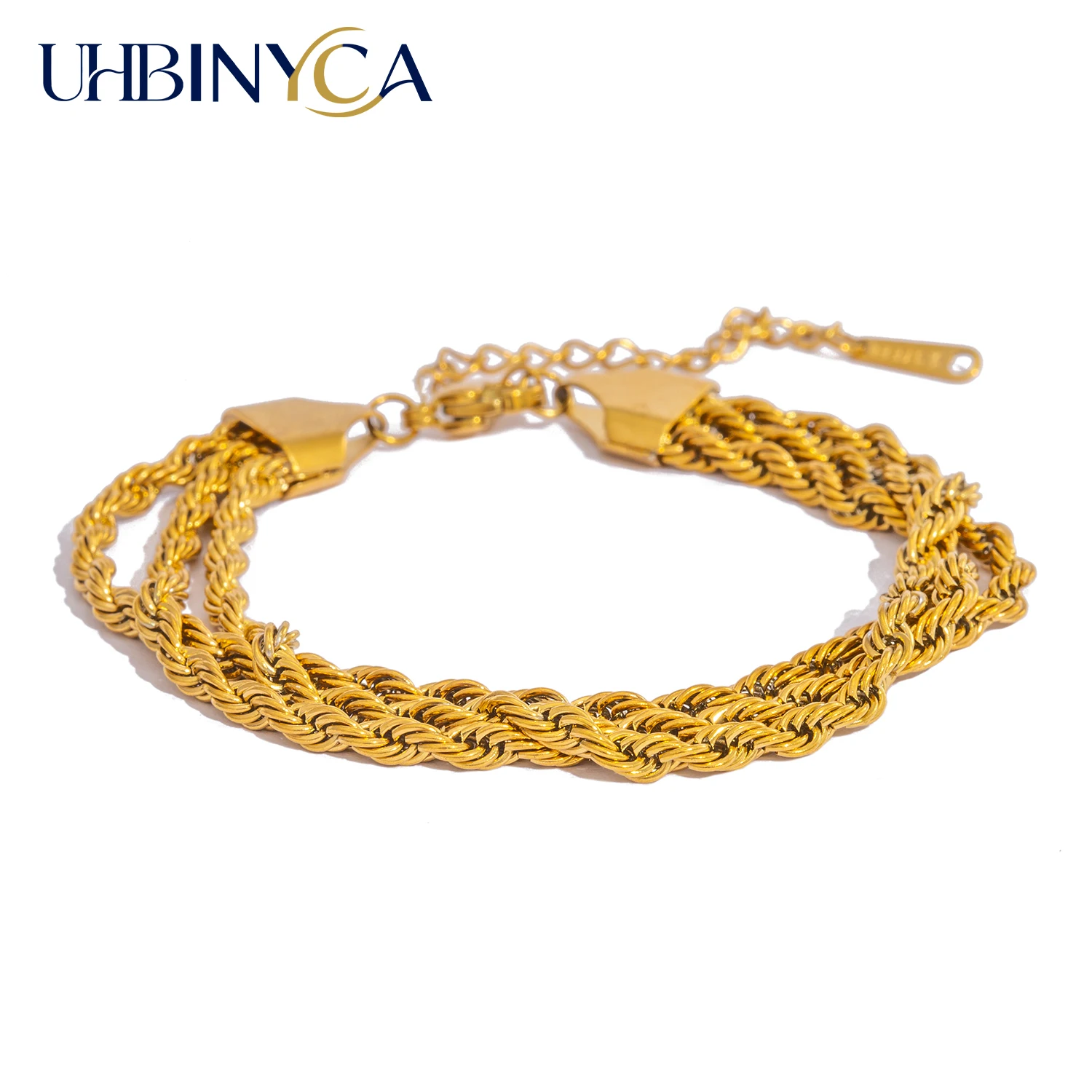 Triple Layer Twist Chain Bracelet for Women, 18K Gold Plated Stainless Steel, Waterproof  Minimalist Stacking Jewelry