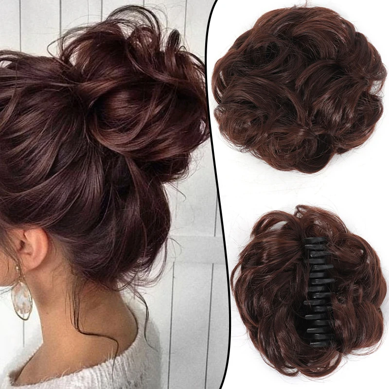 

Синтетическая небрежная прическа для ежедневного использования, шиньон, резинки для волос, искусственный эластичный шиньон, коричневый пончик, булочка для женщин