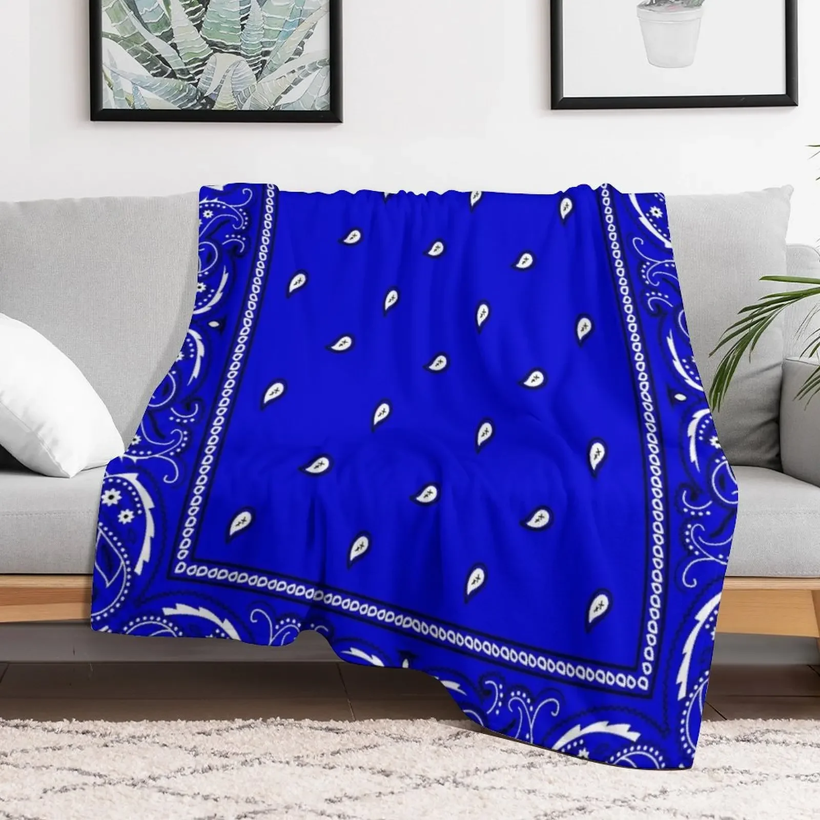Royal Blue Paisley Bandanas Throw Blanket Color Fast Cozy Throw Blanket